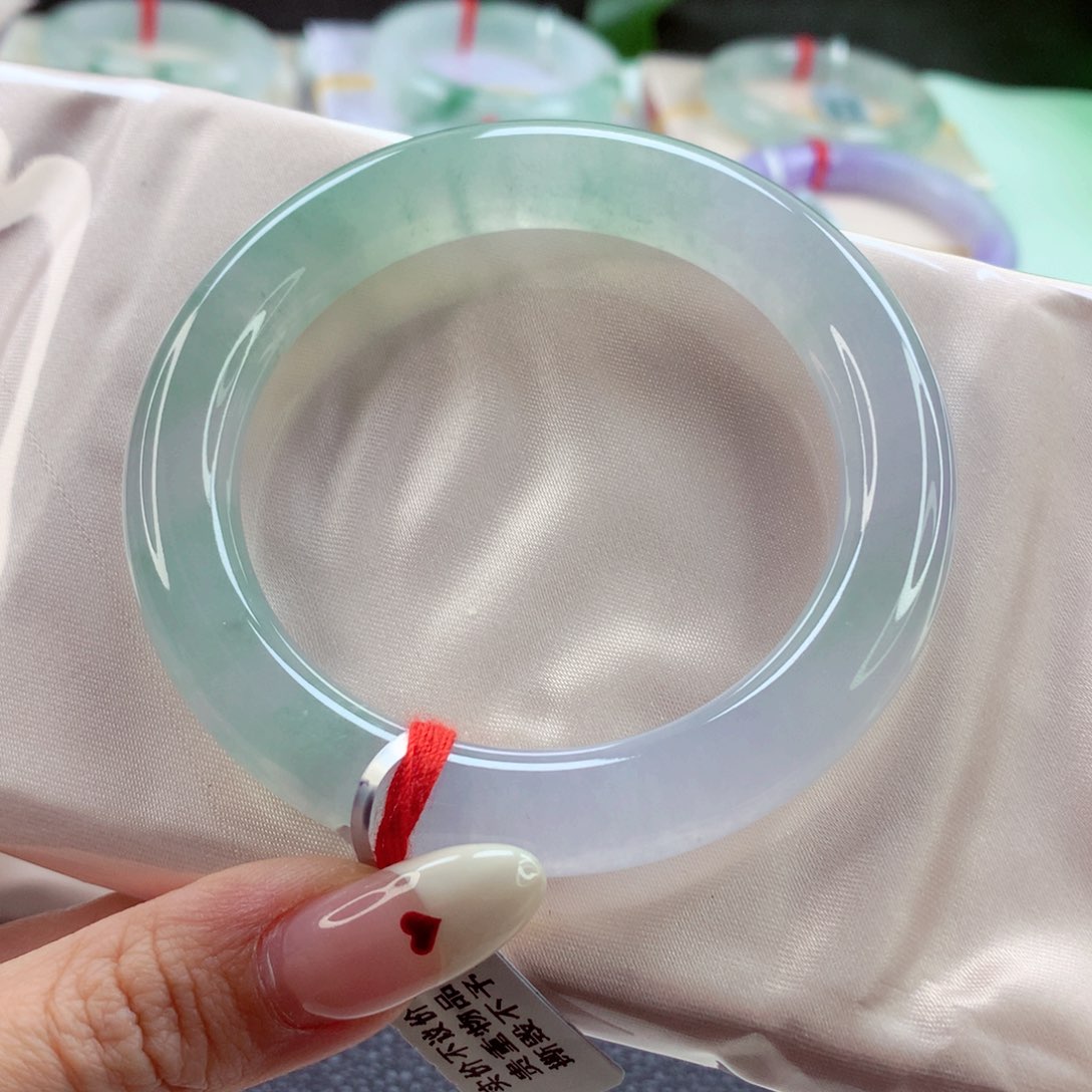 翡翠手镯未镶嵌文*55 绝美春彩荧光棒 灵