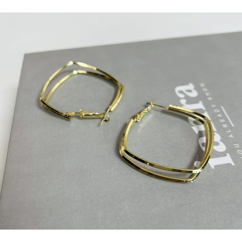 铜合金无非金属耳饰 铜合金【金色方圈耳环】 T306耳钉