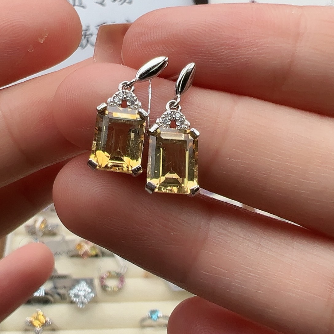 银S925镶嵌黄晶耳饰