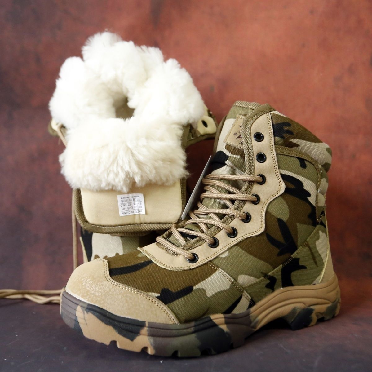 东北雪地靴加绒加厚男防水户外干活放羊高帮羊毛棉鞋迷彩防寒靴