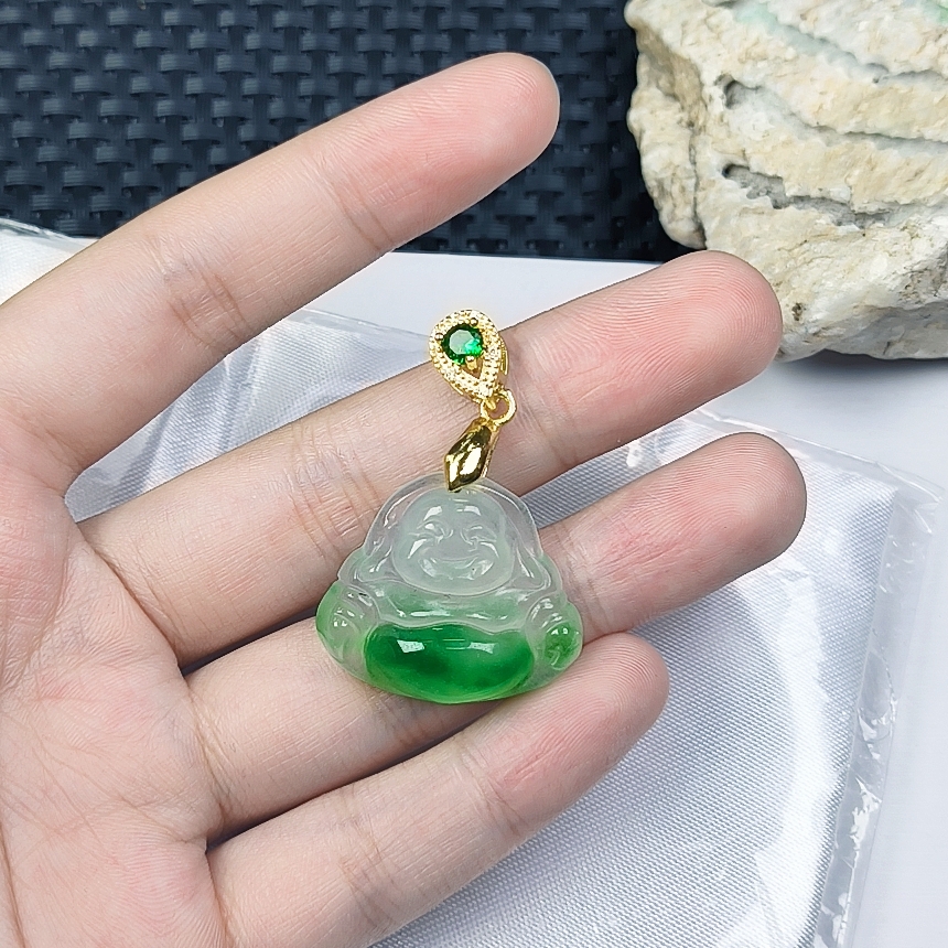 （聚宝严选）D0153绿飘花小佛公吊坠妈妈款精致精美百搭时尚