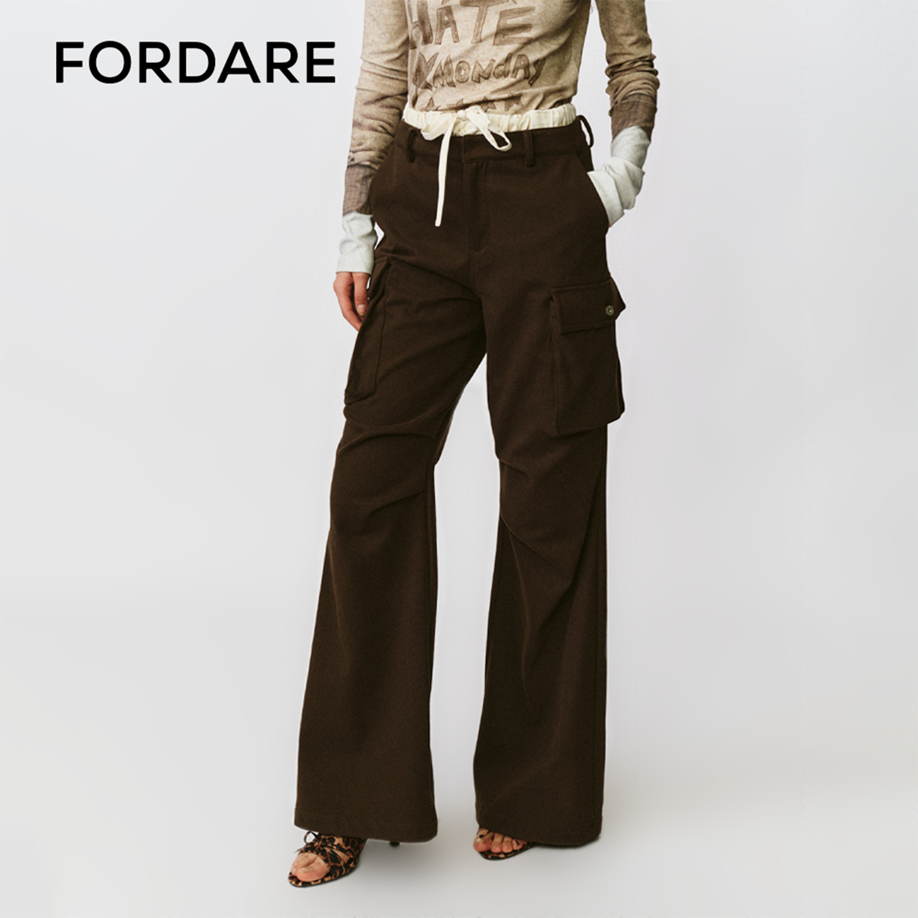 FORDARE/福蝶 25冬季新品 双层腰头工装喇叭长裤美式复古1544
