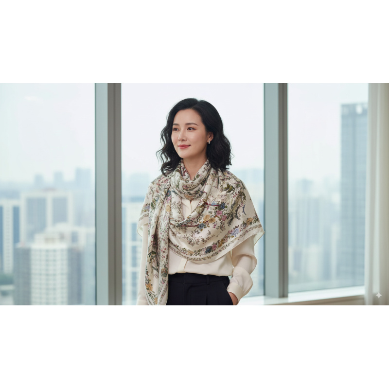 L149 花鸟邂逅  丝巾长巾 180*80左右