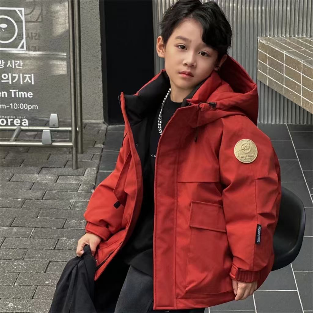 圆圆男童棉衣外套秋冬新款中大童加绒加厚派克服男孩冬装棉袄