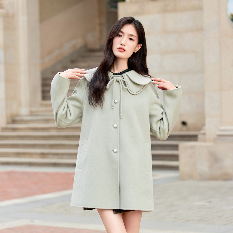 【许半夏专属】秋水伊人甜美娃娃领大衣年直筒小个子毛呢外套62