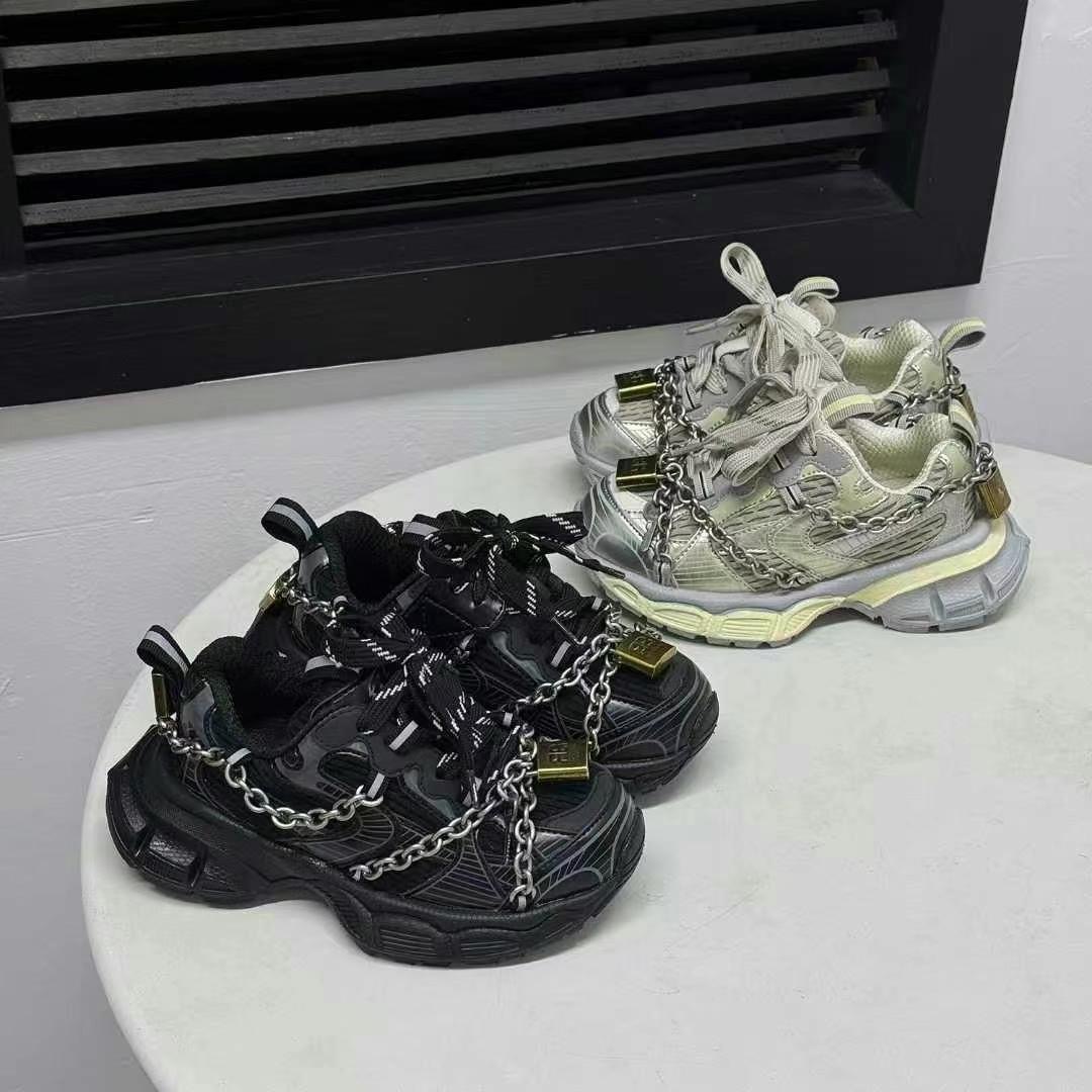 2025新款单鞋铁链童心锁厚底老爹鞋男女童爆款超酷休闲运动鞋