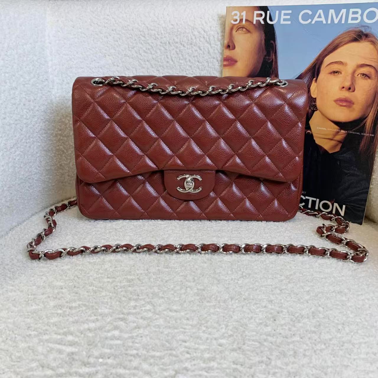 99新 Chanel/香奈儿 壹臻/红荔枝jumbo 15开链条包 19382682