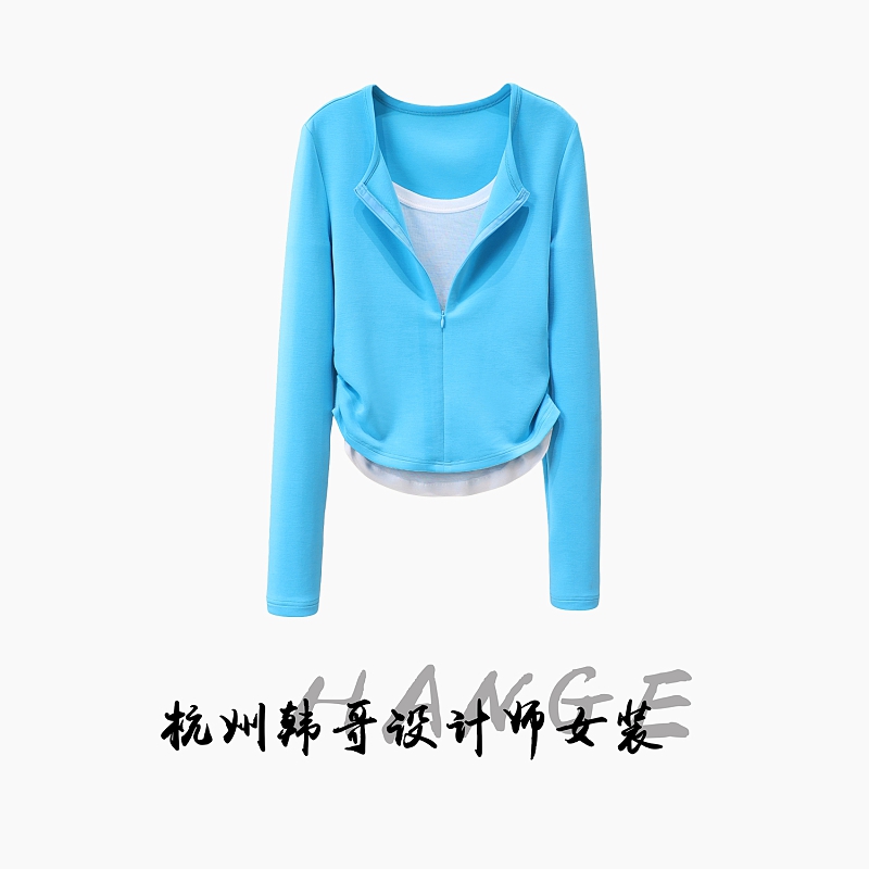 【韩哥女装】2025秋冬新品《清澜》天蓝色假两件高弹打底上衣5305-A8