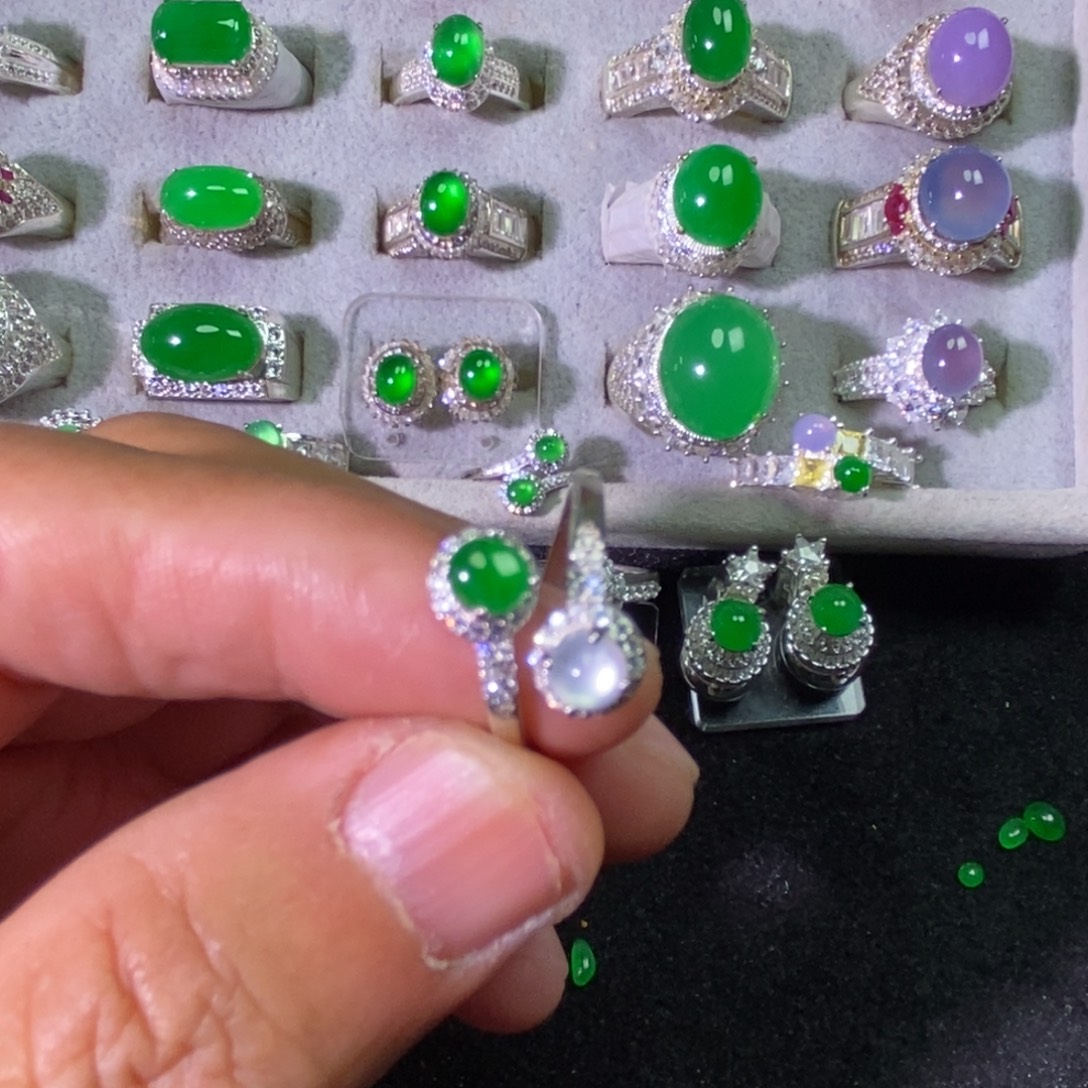 翡翠银S925镶嵌戒指戒指