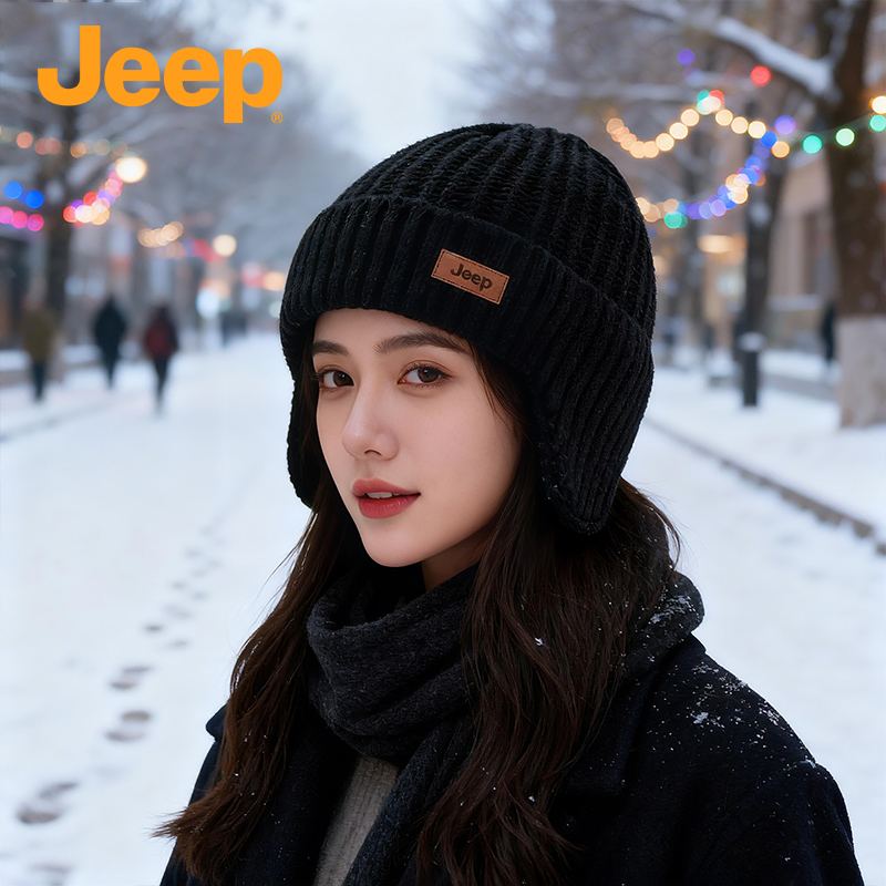 JEEP/吉普男秋冬季百搭冬季女秋冬季显脸小毛线帽加绒帽子骑车