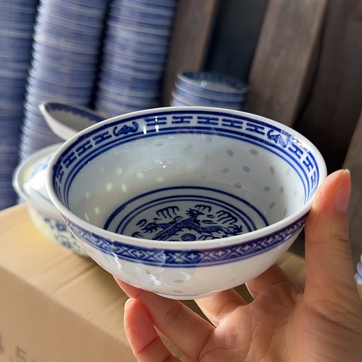 陶青花玲珑5寸的饭碗