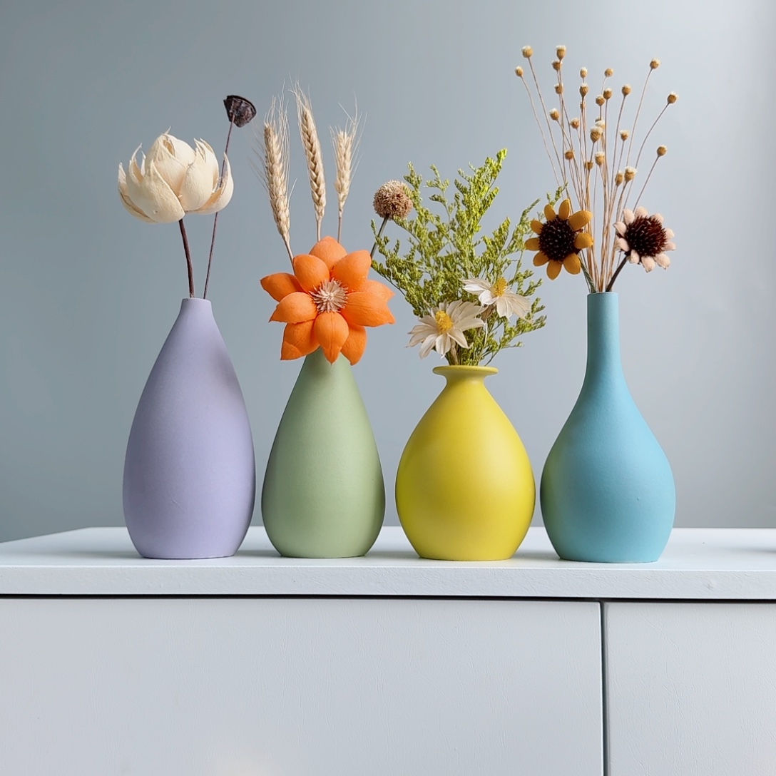 摆件陶瓷花瓶摆件含花总高约20-30cm