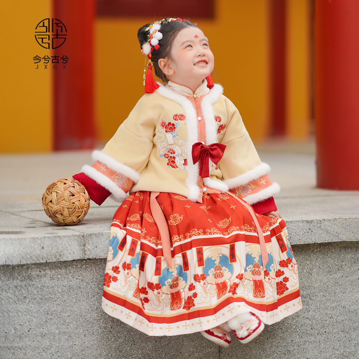 【锦绘】汉服女童冬装宝宝中国风重工明制套装小女孩古装长裙唐装