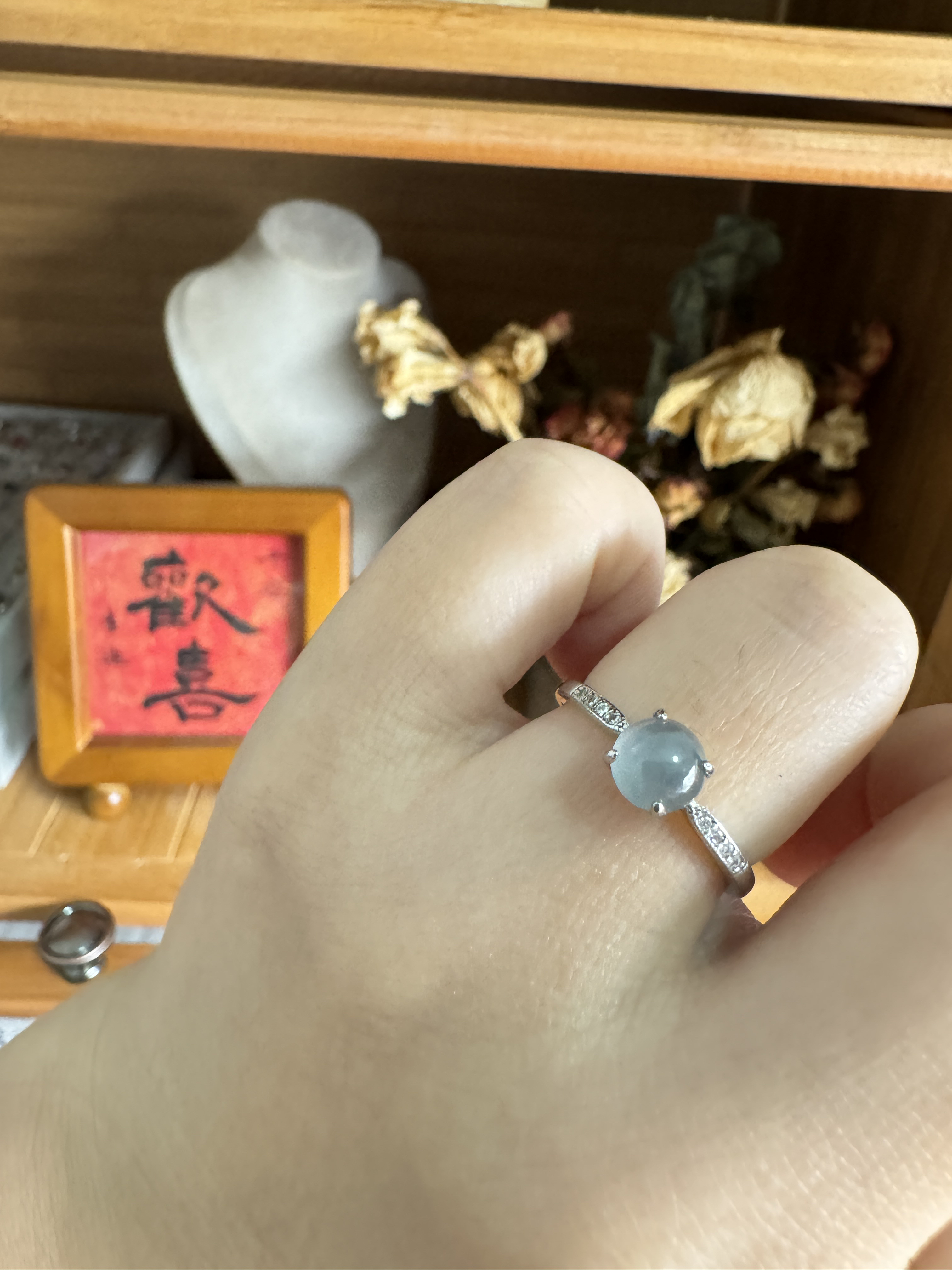 天然翡翠s925银戒指