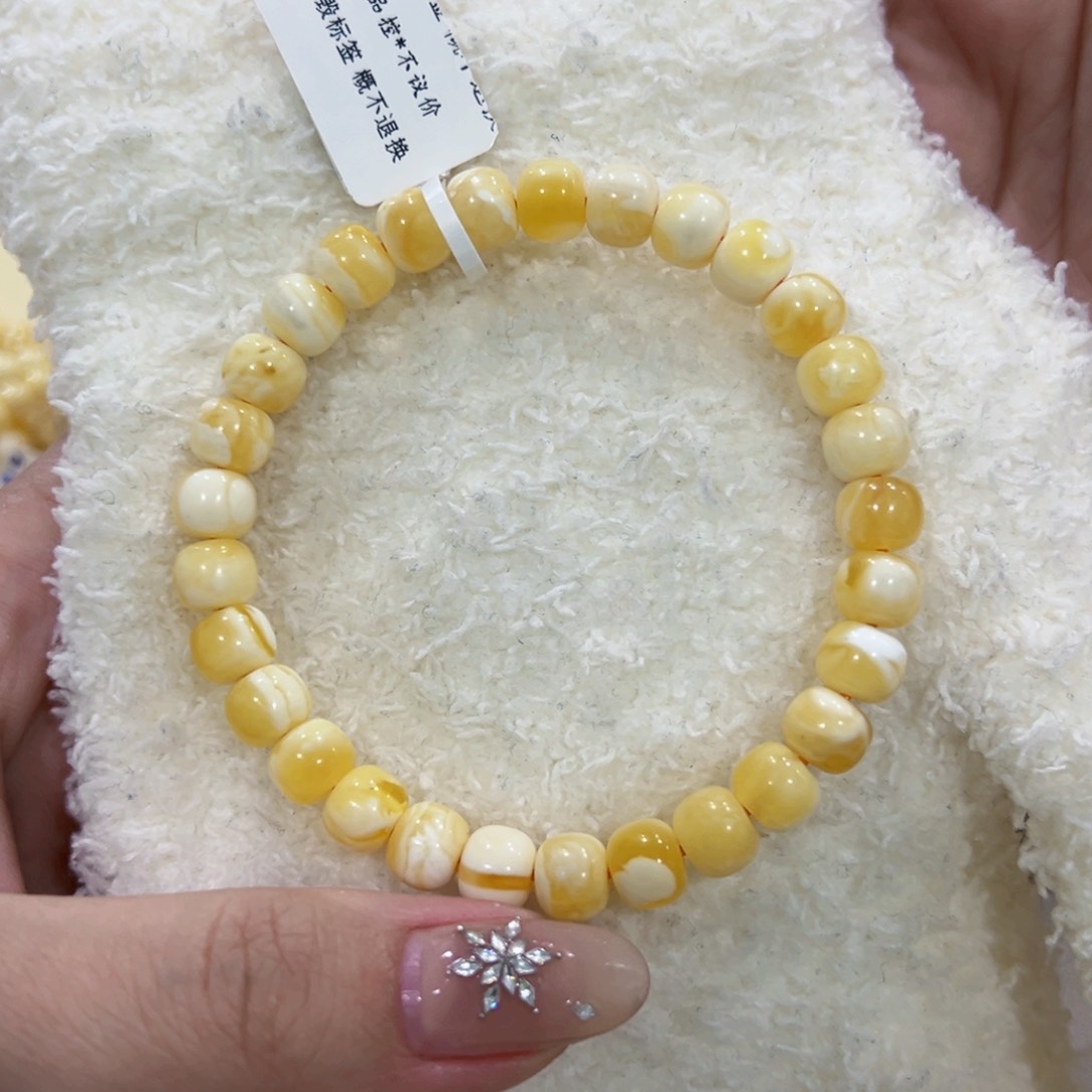 蜜蜡手链未镶嵌棉**?7.8m金瓷白