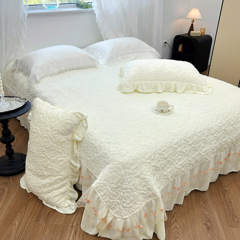 ☆高克重牛奶绒【单床盖】 奢华系列-蔷薇花语家用床裙款床品