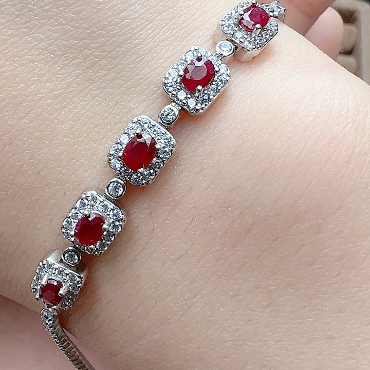 手链银S925镶嵌红宝石