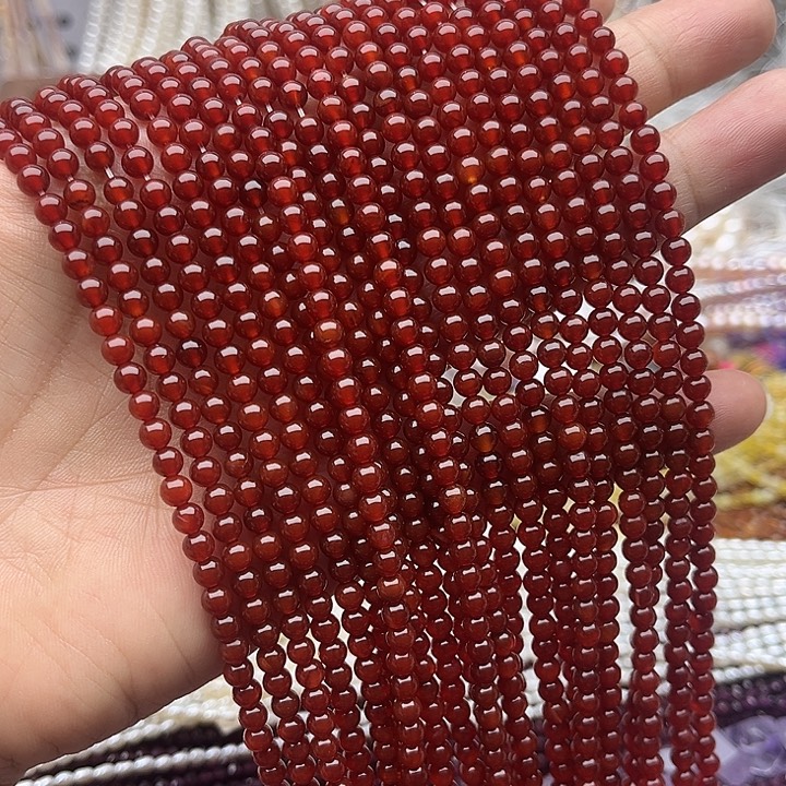 玛瑙/玉髓未镶嵌珠宝半成品一条4mm左右红玛瑙