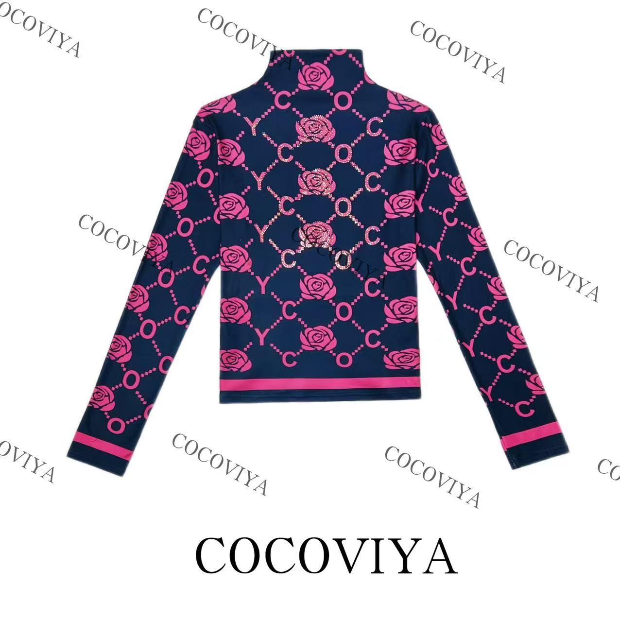 【CC】COCOVIYA复古玫瑰字母德绒长袖T恤时尚内搭休闲上衣26C-581