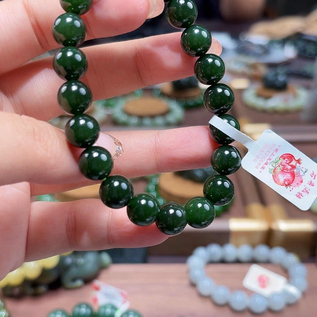 和田玉（碧玉）未镶嵌手链俄7 菠菜绿 10 
