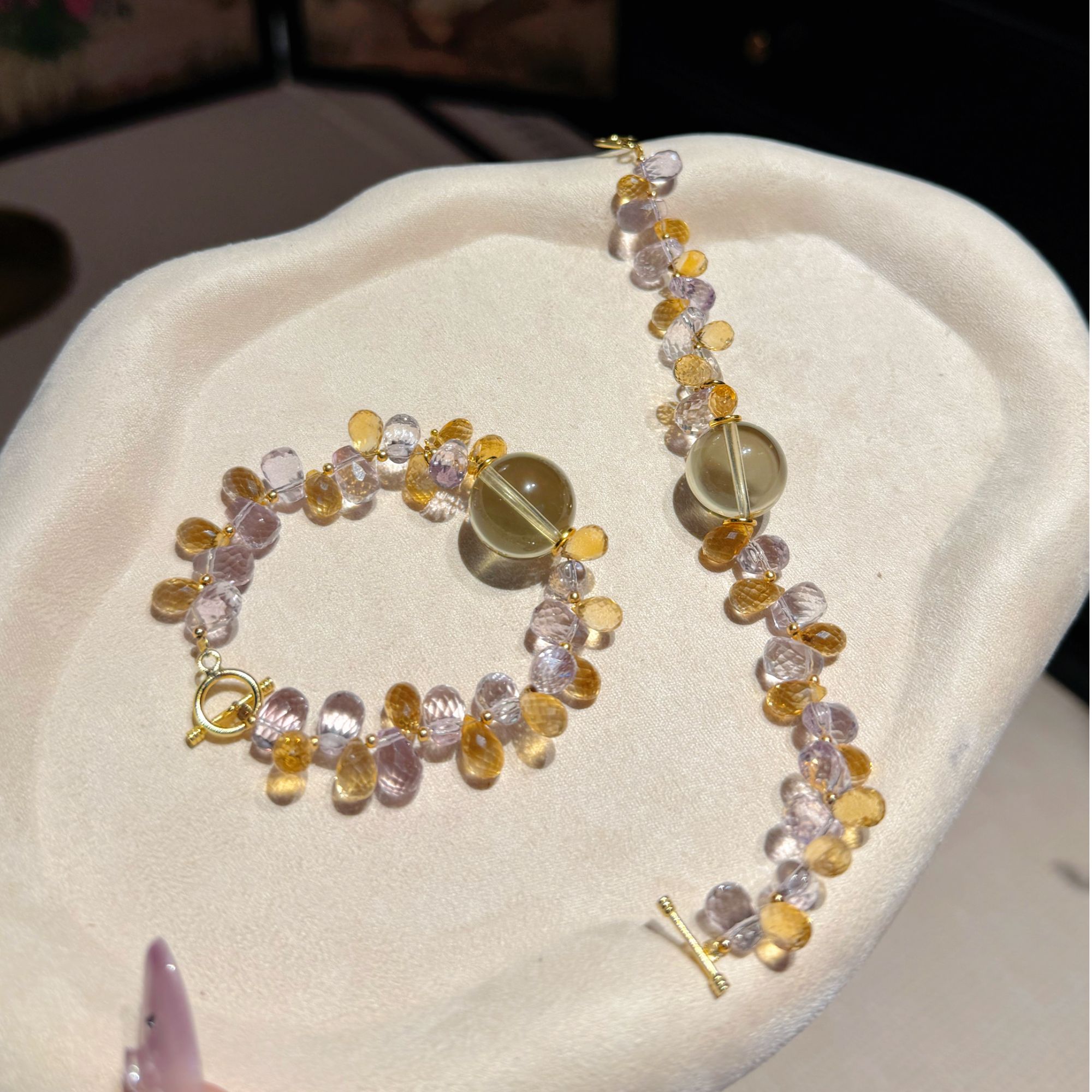 【水滴石穿】纯净体紫水晶黄水晶爆闪水滴手串 925银 多样性发一