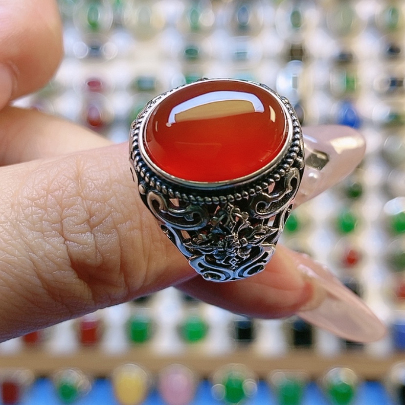 【闪购商品】玛瑙/玉髓戒指银S925镀金镶嵌