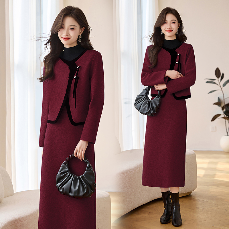 法式小香风夹棉毛呢套装裙女2025秋冬新款轻熟风气质半身裙两件套