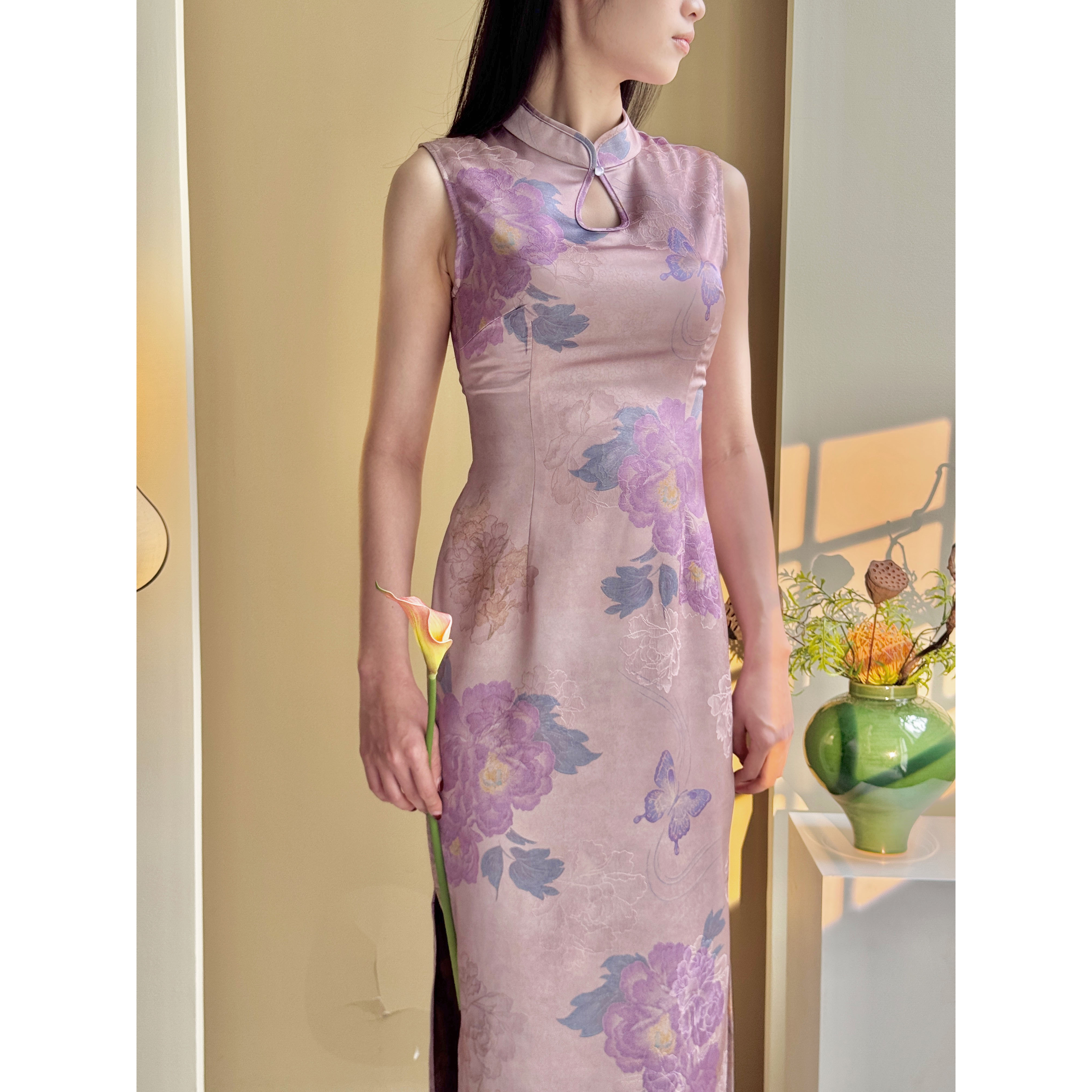 辛也 自制中国风夏季新中式素雅旗袍 港工梦回粉花