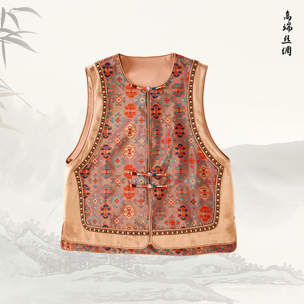 新款桑蚕丝圆领盘扣新中式国风马甲上衣539739