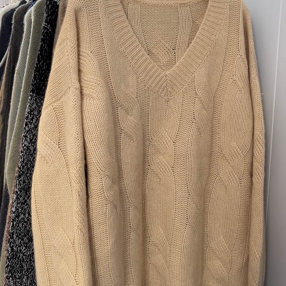 V领 大麻花 羊绒衫