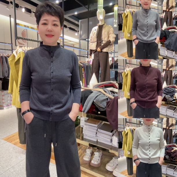【娅姐专属】纯色立领多扣子毛针织衫8366