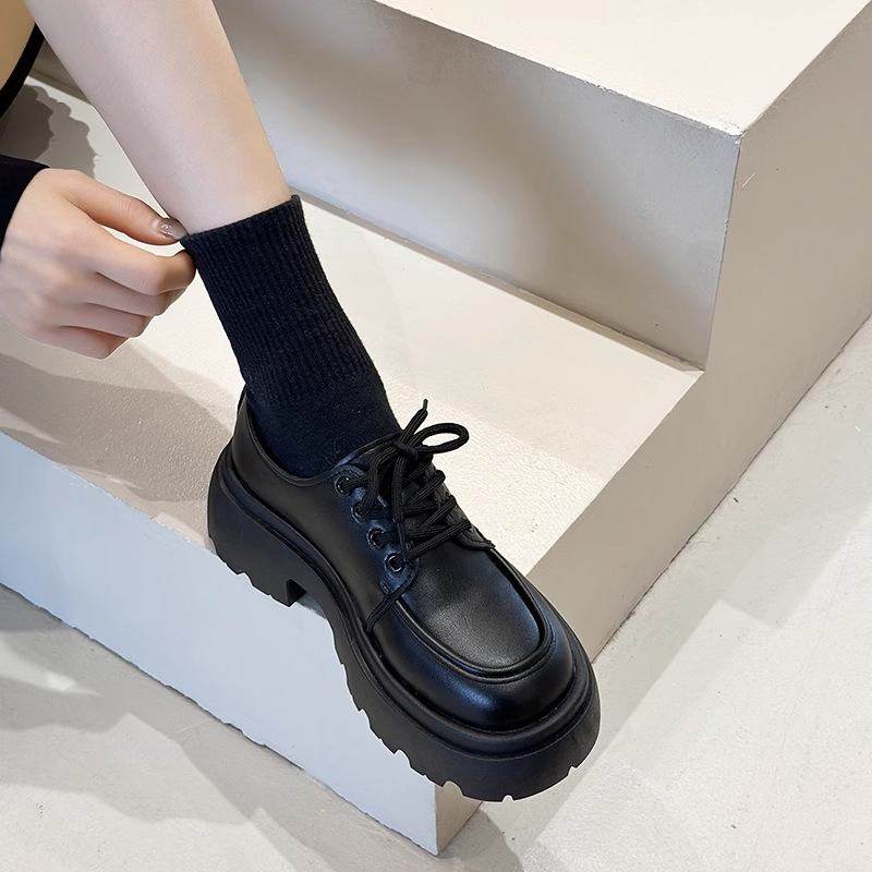 英伦风厚底小皮鞋女2024新款秋冬玛丽珍百搭松糕乐福鞋黑色jk单鞋