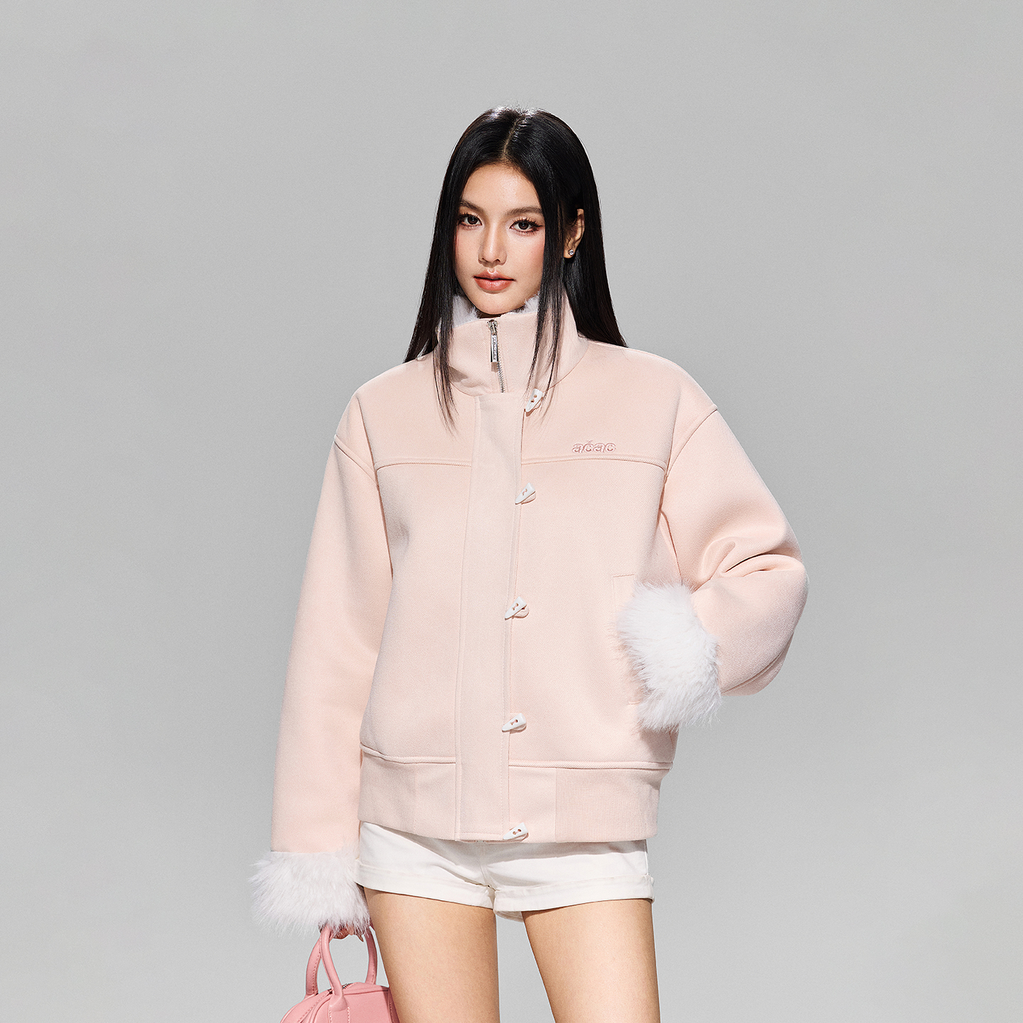 【Achock官方店】千金风牛角扣加绒毛领棉衣加厚保暖夹克外套毛领