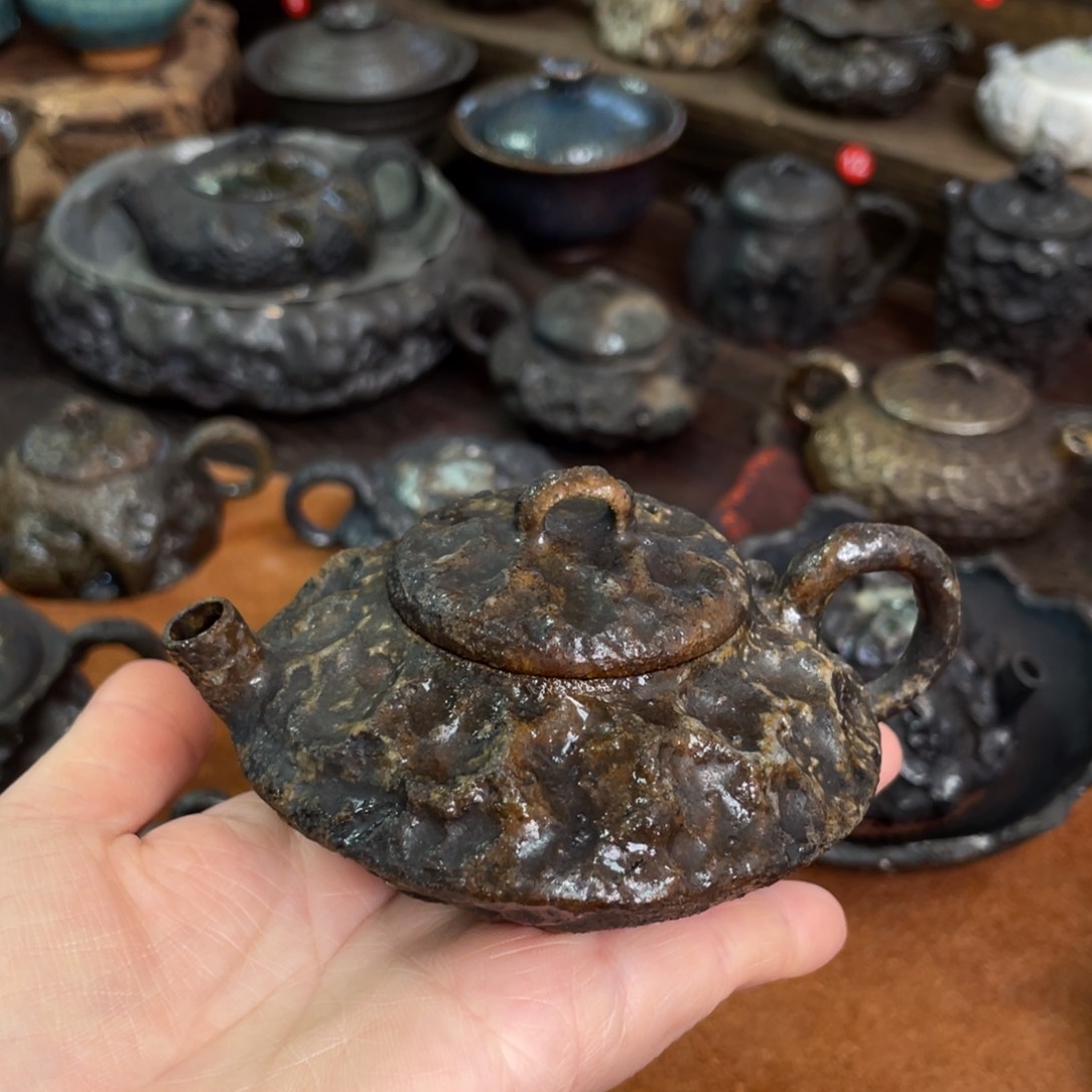 壶手捏飞碟柴烧茶器