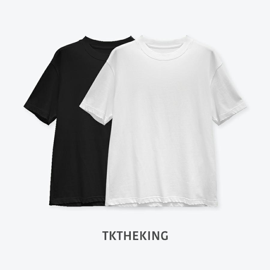 TKTHEKING/696 夏季宽松打磨百搭圆领打底纯色黑白男士上衣T恤