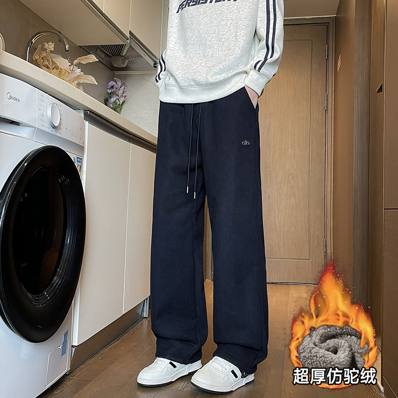 休闲裤秋冬加绒冬季新款超厚羊驼绒百搭直筒卫裤子潮款9921-