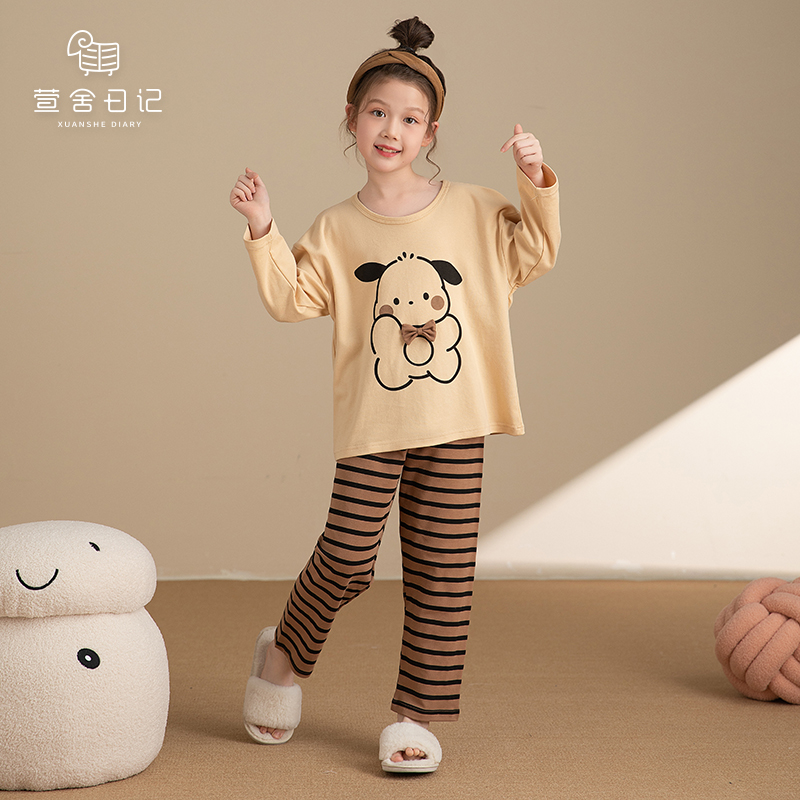 儿童睡衣女孩春秋纯棉长袖中大童卡通公主风女童家居服套装11641