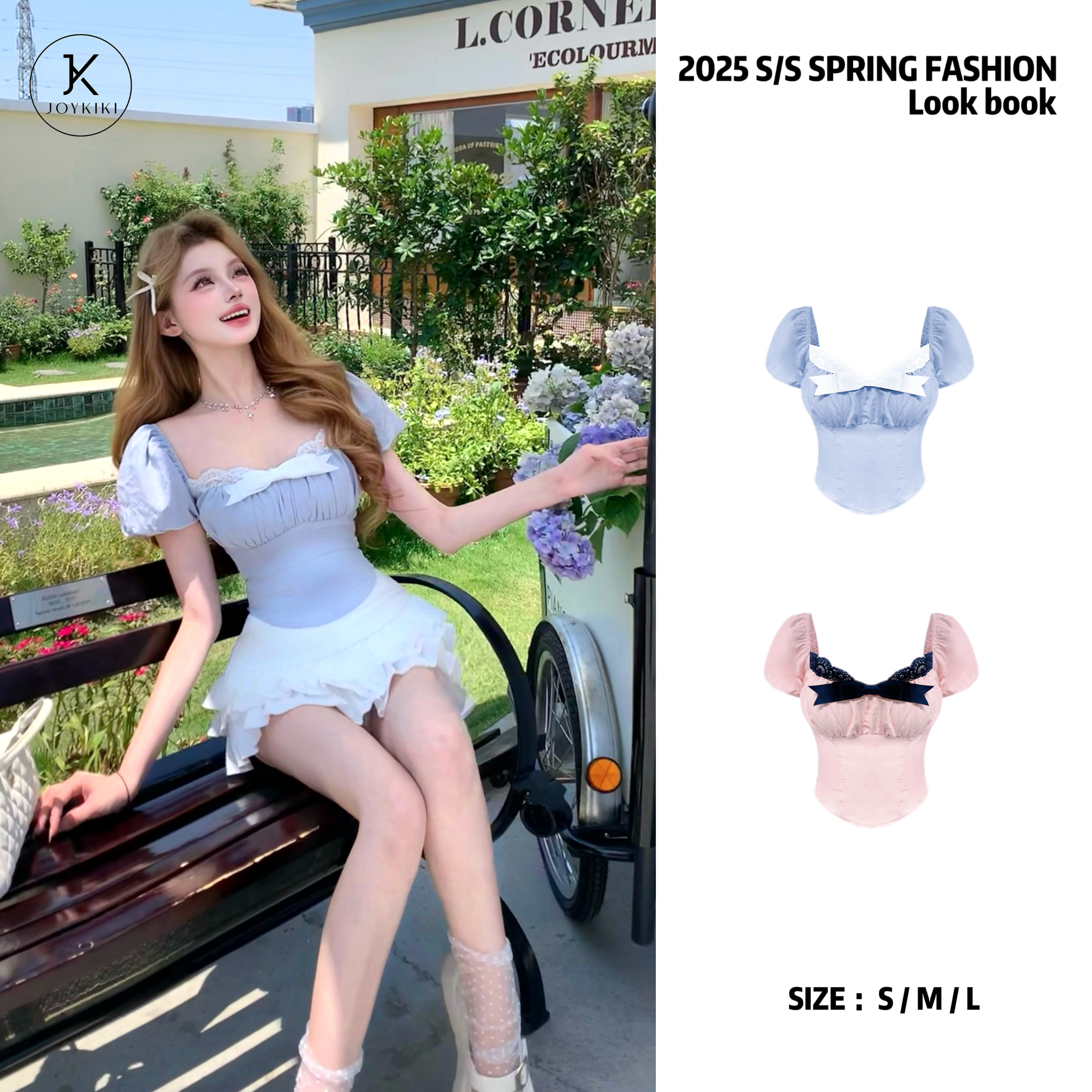 JOY KIKI清清！【海与少女】夏季纯欲风蕾丝拼接蝴蝶结上衣J25B261