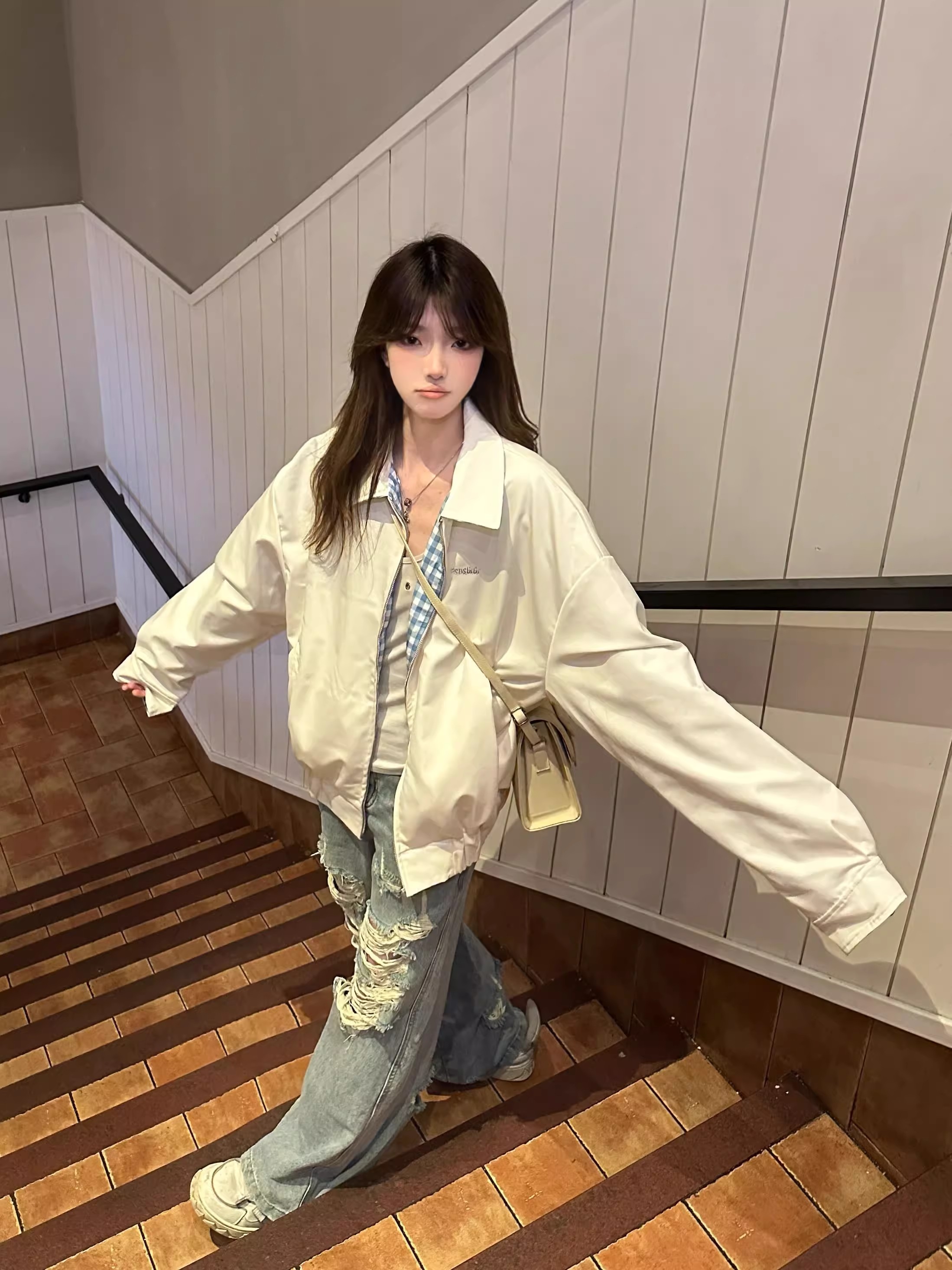 韩系双面穿外套女春季2025年新款宽松休闲短款高级感春秋翻领夹克