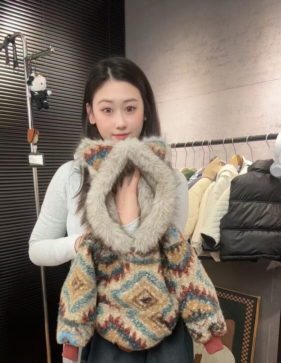 WY012025冬季新款费尔岛风格连帽加绒卫衣慵懒宽松宝宝上衣男女童