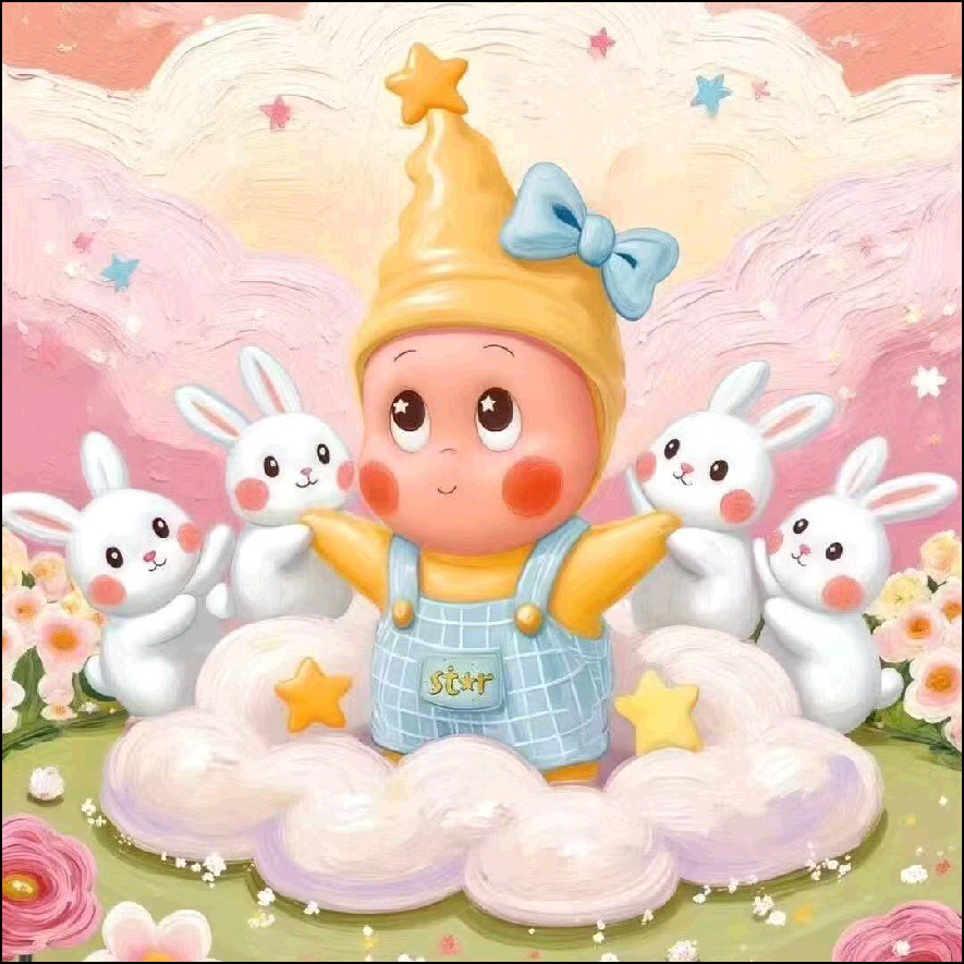 新疆长绒棉，兔子星星人60*60大格十字绣（精准印花）