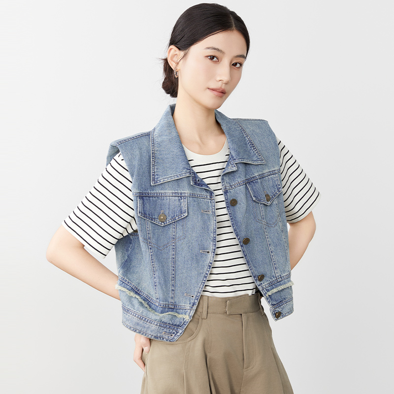 小个子牛仔马甲外套春装新款2026女装复古无袖外搭坎肩171J1808