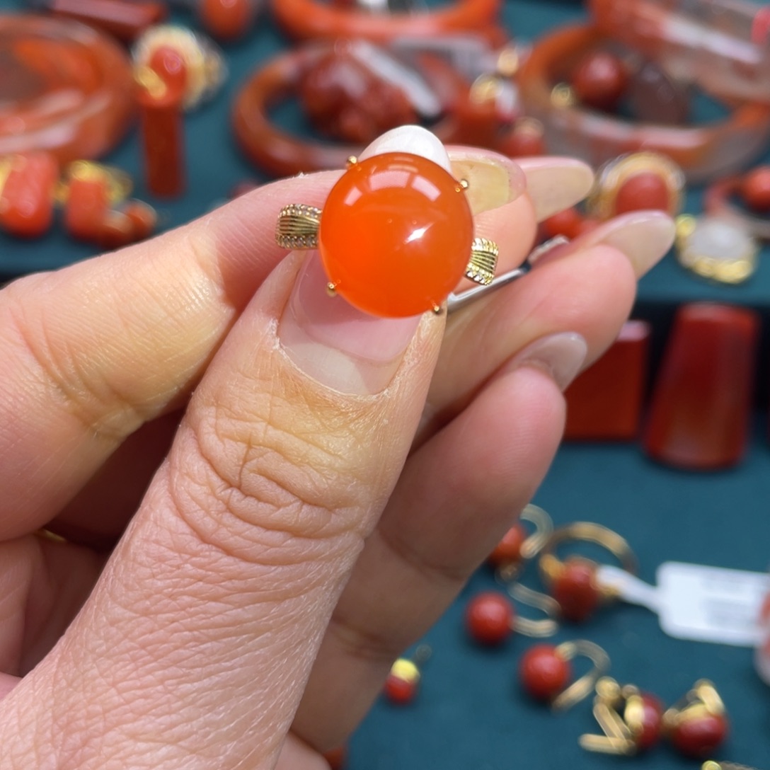 南红玛瑙银S925镶嵌保山南红冰红戒指