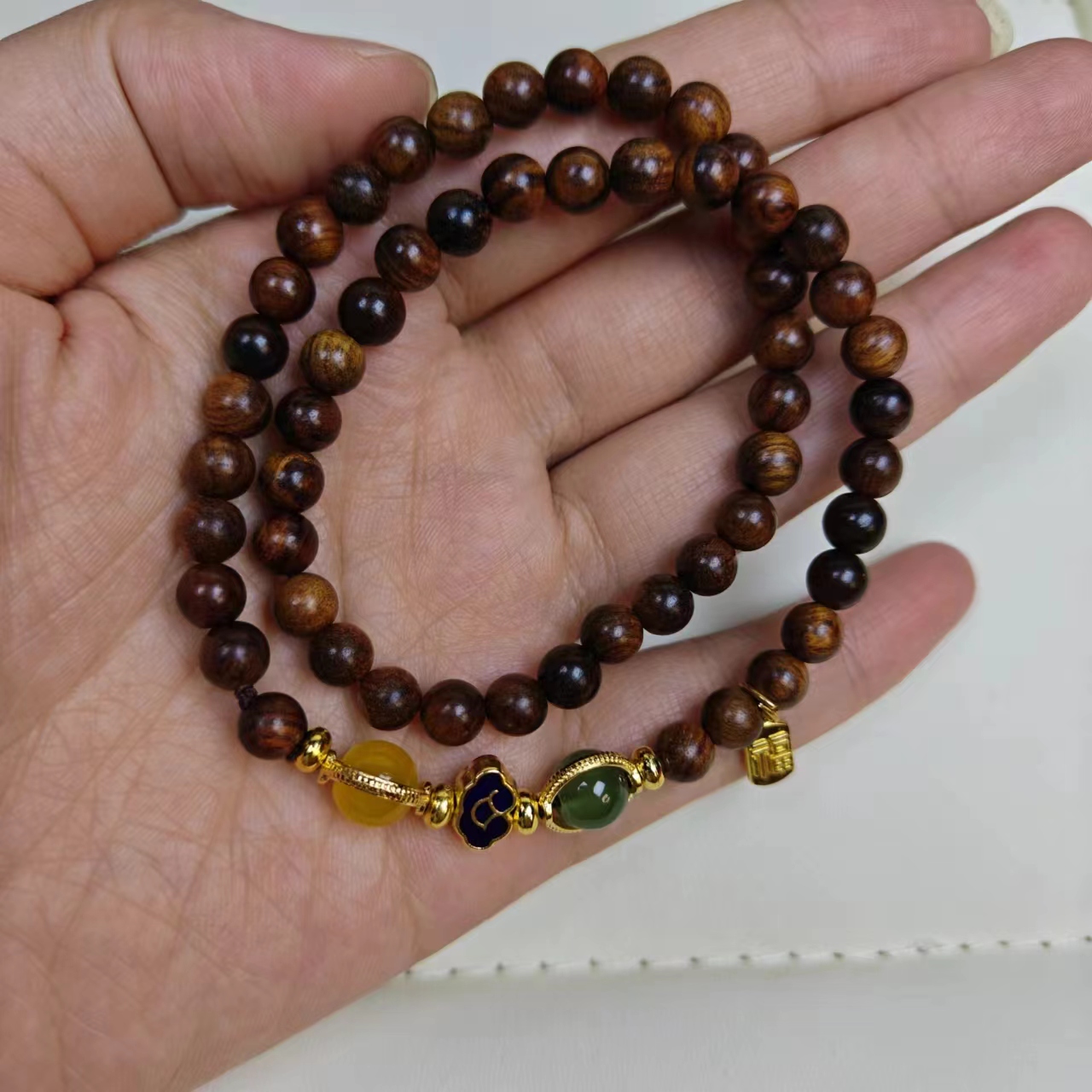 S019-花梨木双圈设计款文玩手串【无礼盒】