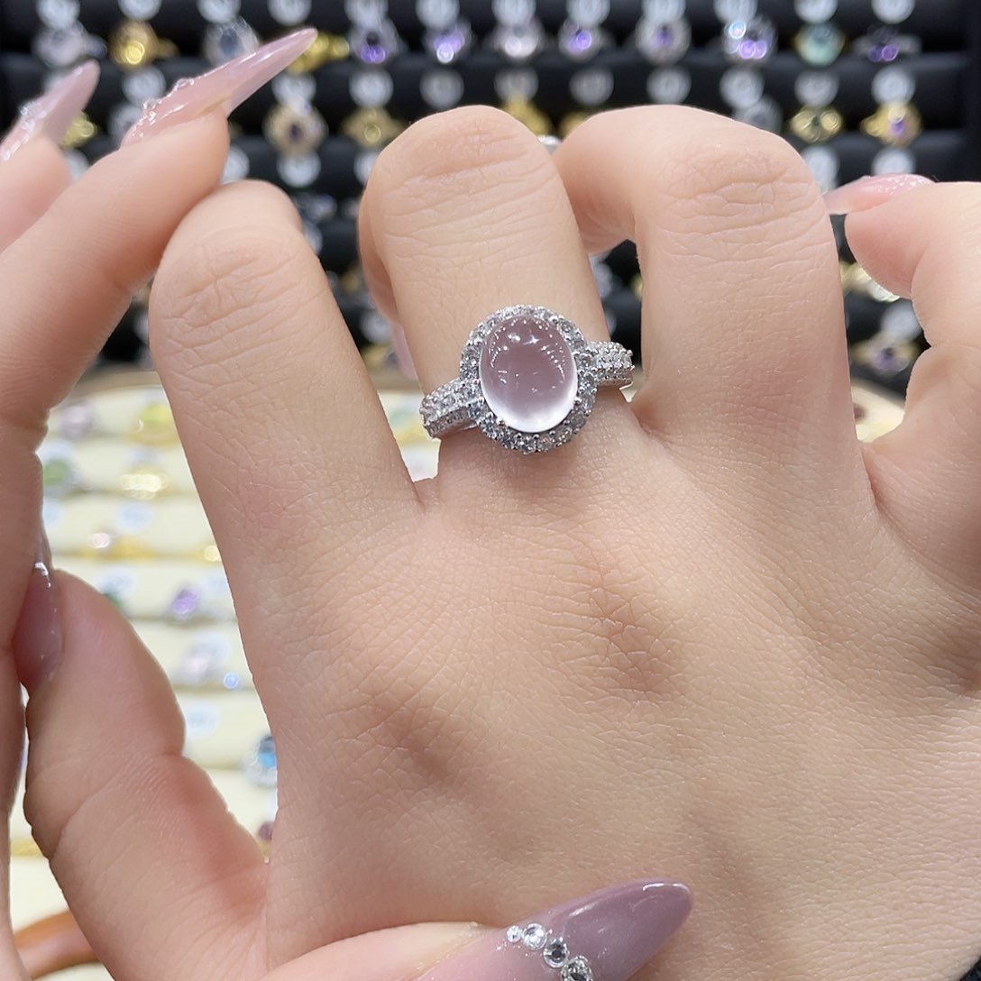 芙蓉石戒指银S925镶嵌