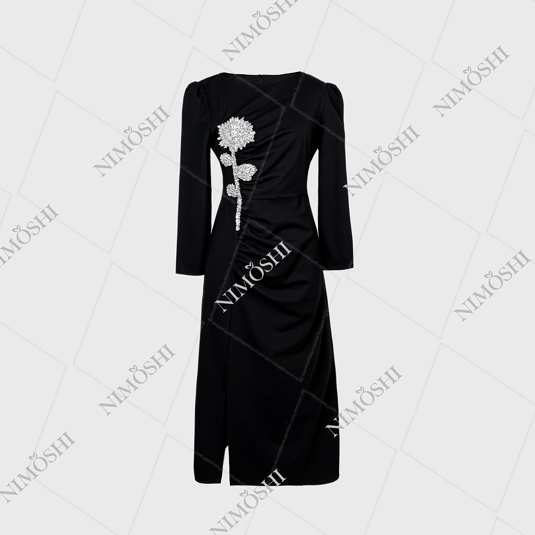 NIMOSHI【莎莎】新款重工珠片修身连衣裙Q1090