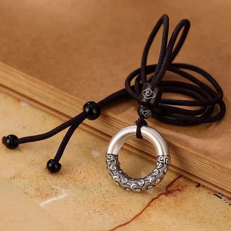 吊坠足银 足银999实心复古金箍棒祥云平安扣吊坠