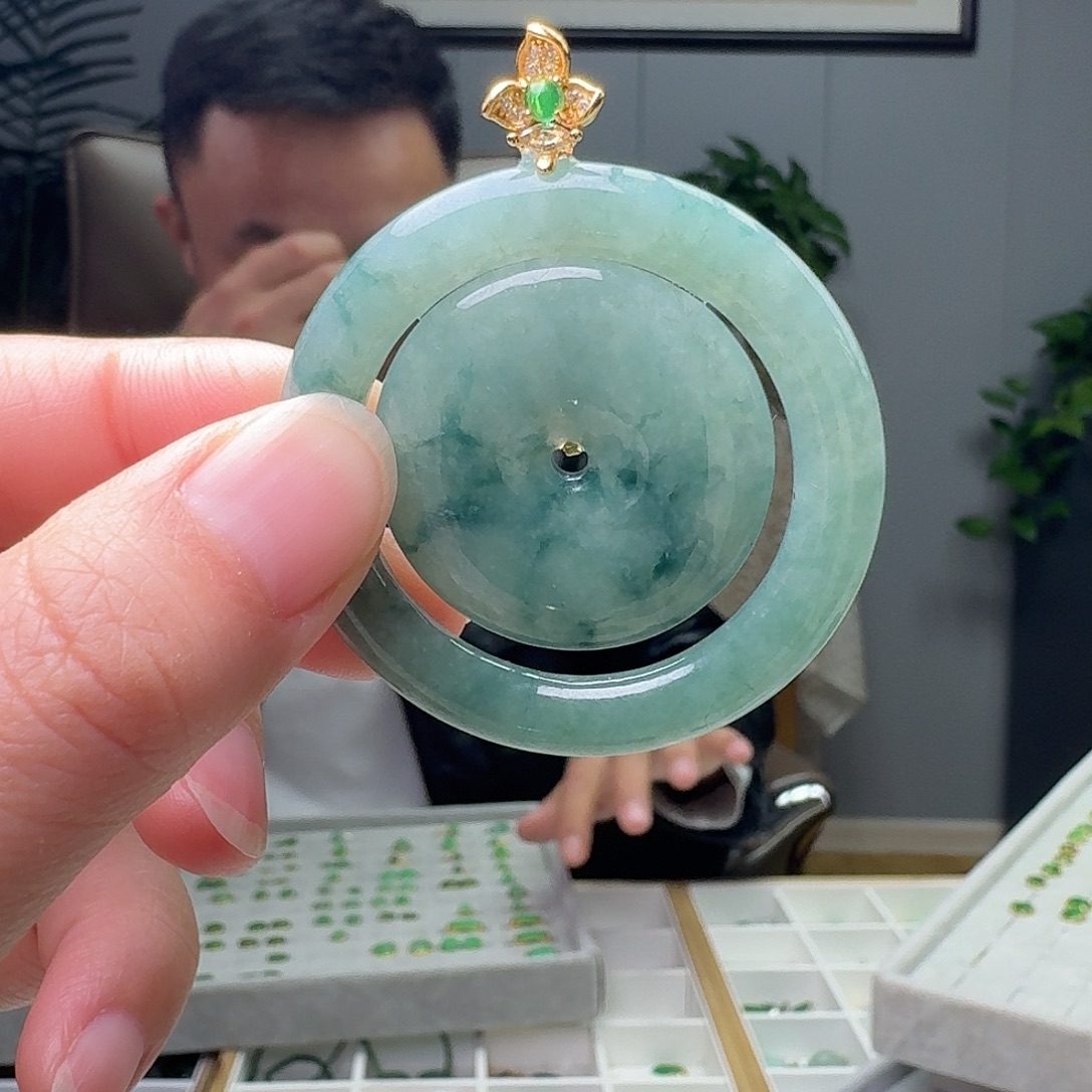 翡翠银S925镶嵌吊坠(不含链)天然