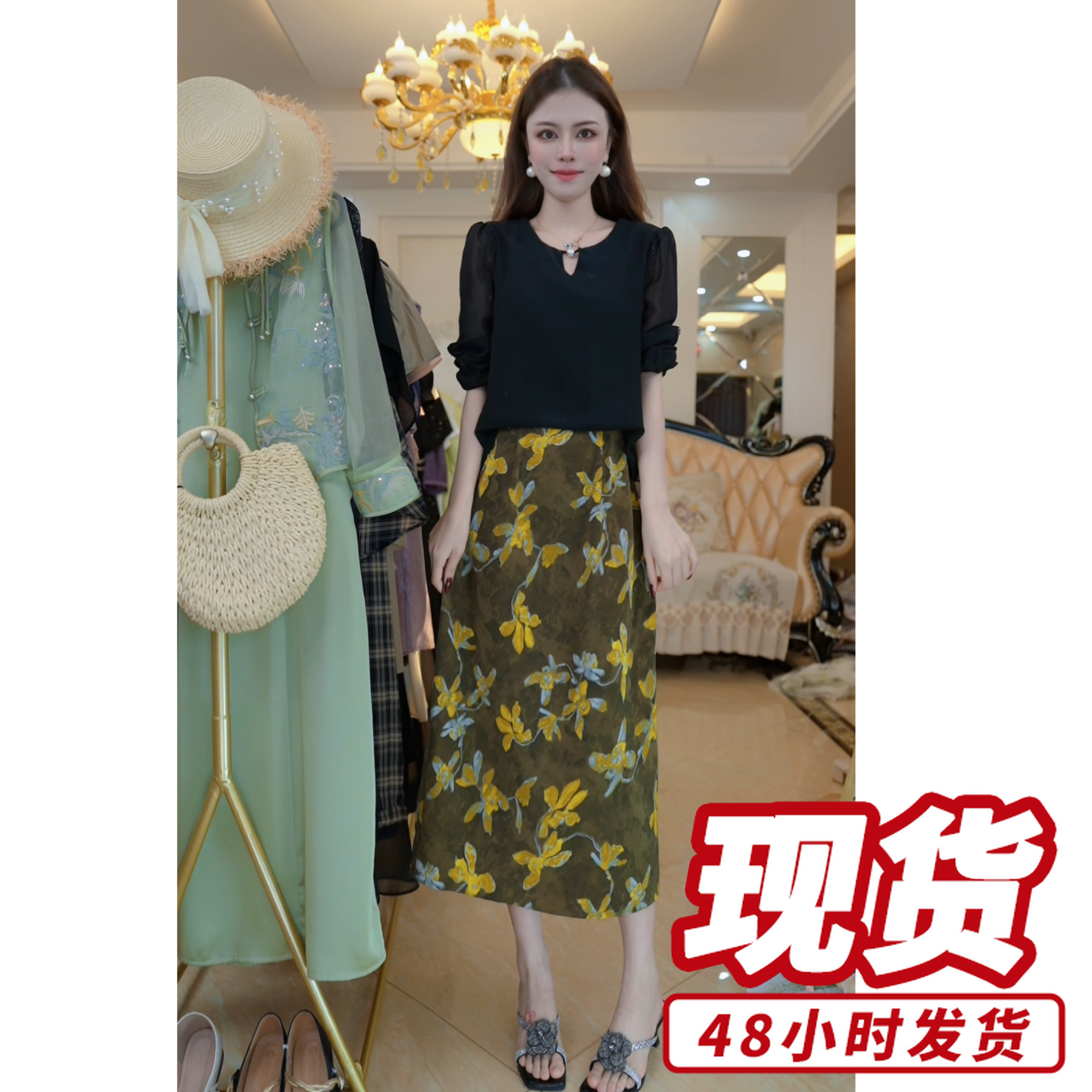 连衣裙女2025春夏新款气质减龄妈妈假两件裙子D3104
