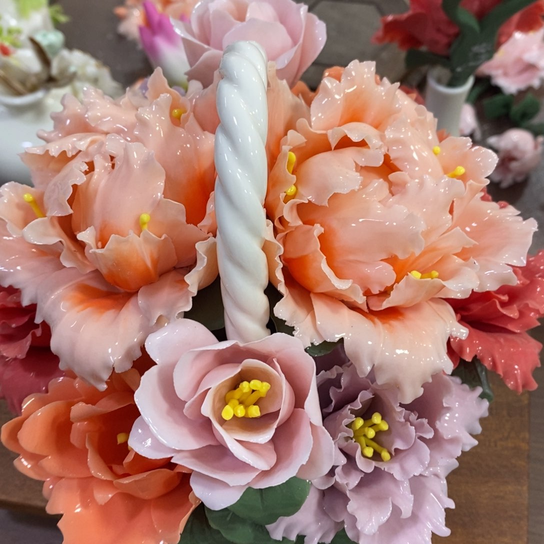 摆件陶瓷手工花摆件